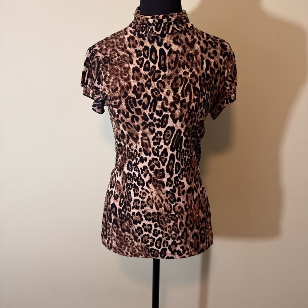 Vintage Leopard Print Top Y2K By Six‎ Degrees Slinky Neck Cap Sleeve Size Small